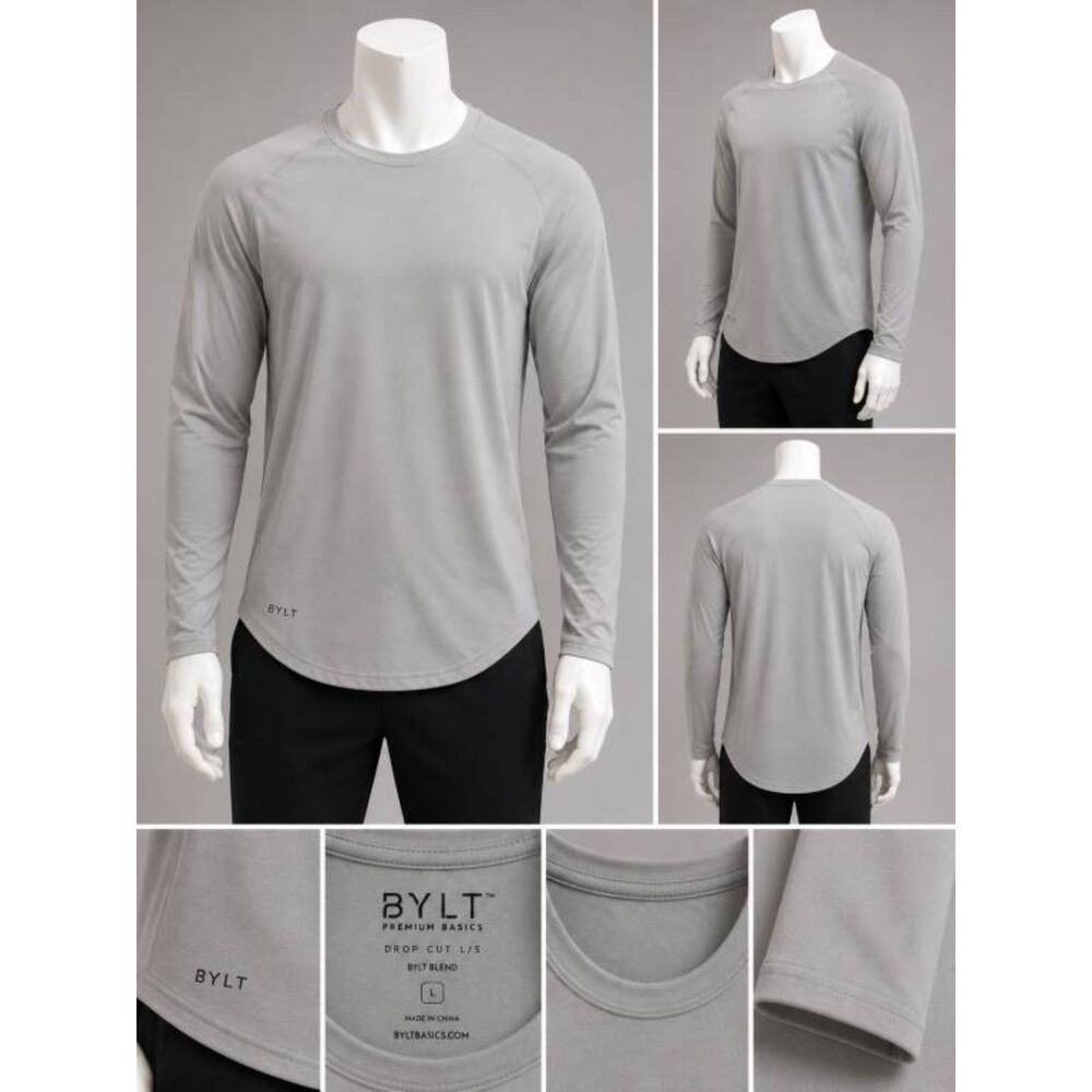 BYLT Premium Basics Men's Drop Cut L/S Shirt Large Light Gray